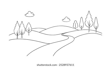 
Dirt road continuous line art flat vector illustration on white background