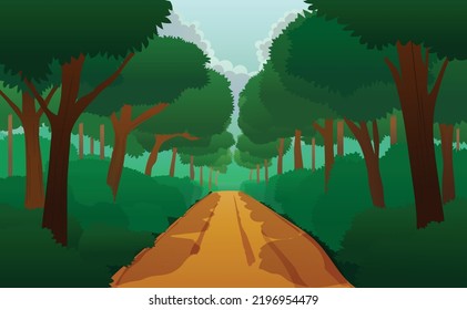 Dirt road in the forest vector illustration