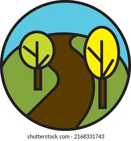 Dirt road landscape, illustration, vector on a white background.