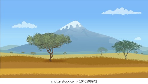 A dirt road in the savannah. Vector illustration.