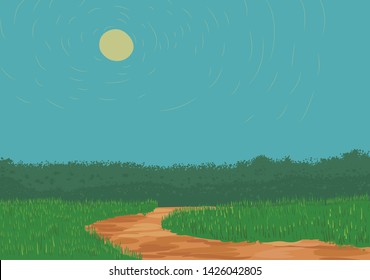Dirt road with sun in the sky vector