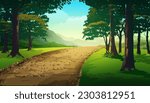 Dirt road through the middle of a lush forest vector landscape