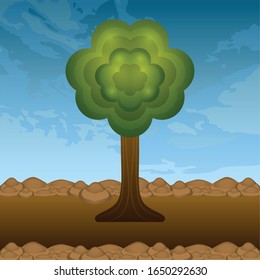 Dirt road with a tree. Spring season - VEctor