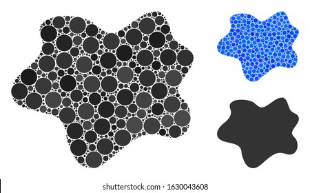 Dirt spot composition of filled circles in different sizes and color tints, based on dirt spot icon. Vector filled circles are united into blue composition.