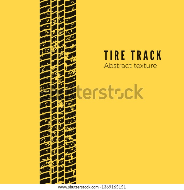 Dirt track from the car wheel protector. Tire\
track silhouette. Black tire track. Vector illustration isolated on\
yellow background