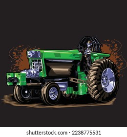 dirt tractor isolated on black background for poster, t-shirt print, business element, social media content, blog, sticker, vlog, and card. vector illustration.