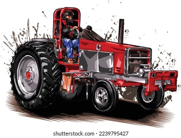 dirt tractor isolated on white background for poster, t-shirt print, business element, social media content, blog, sticker, vlog, and card. vector illustration.