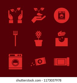 dirt vector icons set. with flower pot, pitchfork, washer and hand sprout in set
