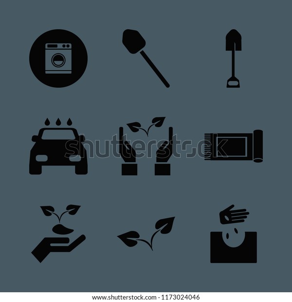 dirt vector icons set. with hands sprout, washer,
carpet and sprout in set