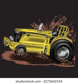 dirt yellow truck splash, isolated on black background for business elements, screen printing, digital printing,DGT,DFT and poster.