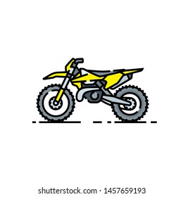 Dirtbike line icon. Offroad motorcycle symbol. Motorcross bike sign. Yellow enduro motorbike graphic. Vector illustration.