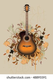 Dirty abstract with orange acoustic guitar and floral elements