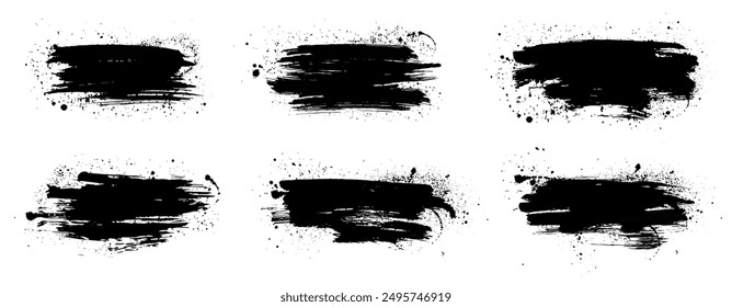 Dirty artistic design for background, ink brushstroke, paint brush with splashes. Dirty set grunge elements with splatter, drops blots, ink brush, paint stain. Vector graphic collection for backdrop