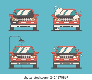 Dirty automobile car vehicle wash clean carwash service concept. Vector graphic design element illustration