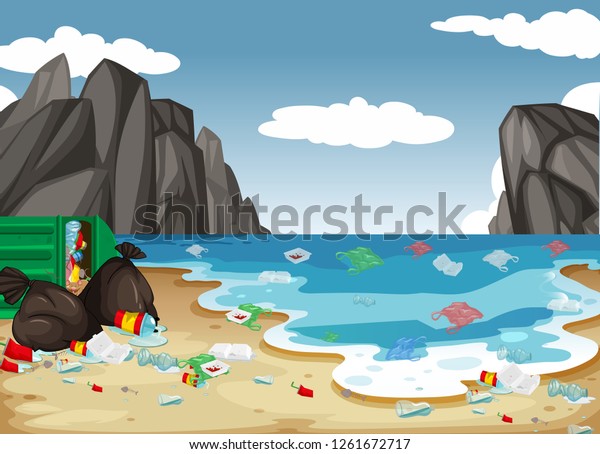 汚い海岸汚染の背景イラスト のベクター画像素材 ロイヤリティフリー