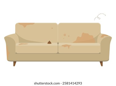 Dirty beige Lawson sofa front view flat isolated illustration