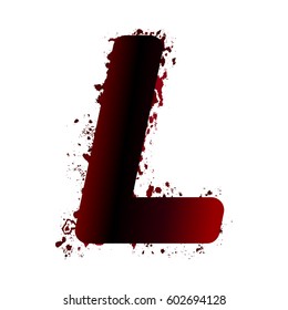 Dirty bloody letter L with spots. Grunge alphabet. Scary letters for Halloween