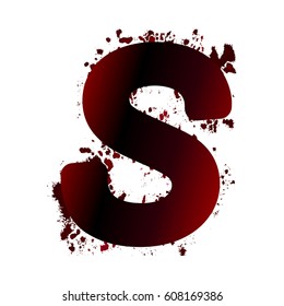 Dirty bloody letter S with spots. Grunge alphabet. Scary letters for Halloween