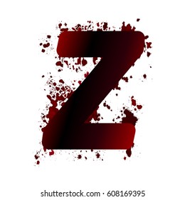 Dirty bloody letter Z with spots. Grunge alphabet. Scary letters for Halloween