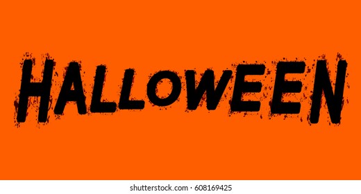 Dirty bloody scary grunge lettering Halloween with spots on orange background