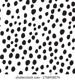 Bolsa sucia. Vector Dirt. Polka Animal Negro. Color del vector. Piel Polkadot sin mangas. Patrón irregular de perro. Tinta blanca de la mano. Bolsa de impresión de chita. Patrón Chita de Punto de Graffiti. Textura de puntos sin soldadura