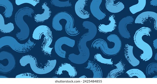 Dirty blue, navy pattern. Gruge texture seamless background. Watercolor endless repeat backdrop. Vector tye die pattern. Sea, ocean texture. Curves.
