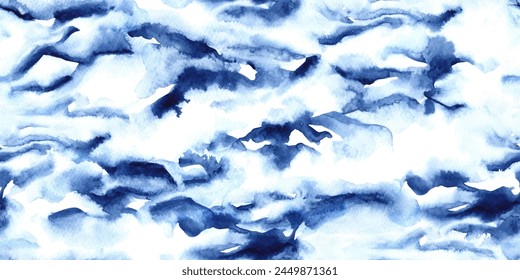 Dirty blue pattern. Gruge texture seamless background. Watercolor endless repeat backdrop. Vector  tye die pattern.