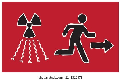 Plantilla de zona contaminada con bombas sucias o signo rojo. Ilustración vectorial plana de un aviso de radiación ionizante de desechos radiactivos	