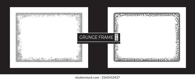 Dirty Border Pattern Art, Black Paint Brush Strokes with Grunge Overlay and Torn Paper Effect