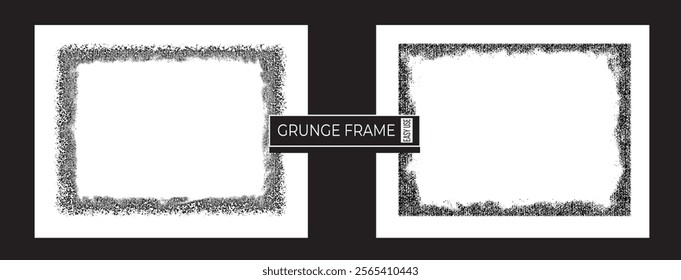 Dirty Border Pattern Art, Black Paint Brush Strokes with Retro Grunge Texture and Ink Splash
