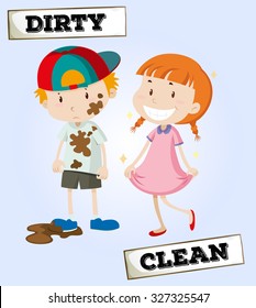 Dirty boy and clean girl illustration
