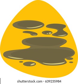 Dirty brown water puddle. Isolated. On yellow background.