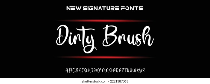 Dirty Brush Hand drawn calligraphic vector monoline font. Distress signature letters. Modern script calligraphy type. ABC typography latin signature alphabet.
