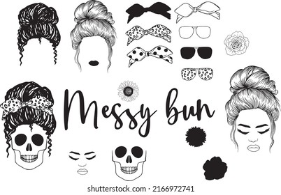 Dirty bunch. Nador for conscious illustration. Vector female silhouette. beautiful girl drawing illustration. Women's hairstyle. Skull.DIY.