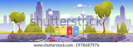 Similar – Image, Stock Photo Bench and garbage can on a green embankment