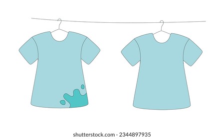 Ropa sucia y limpia. Doodle y estilo plano. Vector