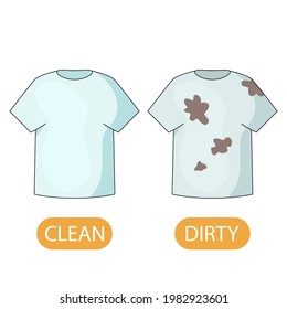 dirty and clean t-shirt. concept of children learning opposite adjectives dirty and clean. vector illustration isolated on white background