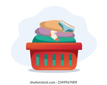 Dirty cloth pile basket wash concept. Vector flat graphic design illustration