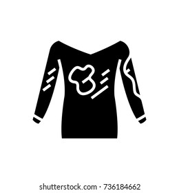 dirty clothes - hoodie - laundry service - stain removal icon, vector illustration, black sign on isolated background