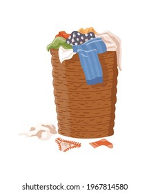 Schmutzige Kleidung. Wäschekorb gefüllt mit sanften Kleider. Wäschetrockner färbt sich auf Kleidung. Symbol des unreinen Chaos Set. Bekleidung mit Flecken