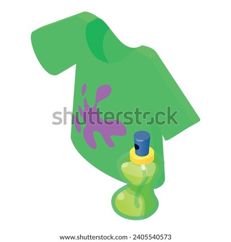 Dirty clothing icon isometric vector. Green tshirt with stain and perfume bottle. Dirty clothes, washing, housework