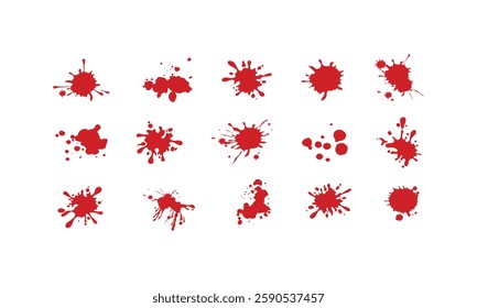 Dirty collection of paint splatter imitating blood, cut marks, splashes, drops, blots, spray. Isolated set blood ink with splashes and drops. Red grunge set.