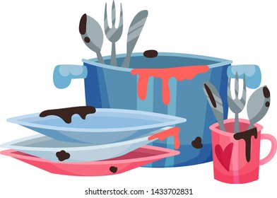 Dirty Cutlery Pan Mug Vector Illustration Stock Vector (Royalty Free ...