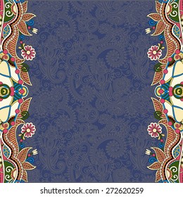 dirty dark blue ornamental template with place for your text, oriental vintage pattern for invitation party card, brochure design, postcard, packing, book cover, vector illustration