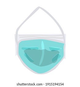 Dirty face mask isolated on white background. Unclean medical mask icon. Used face mask. Incorrect of medical supplies. Crumpled utilized surgical equipment. Polluted environment. Vector illustration