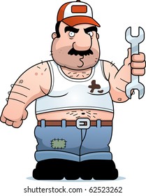 A dirty fat mechanic with a wrench.