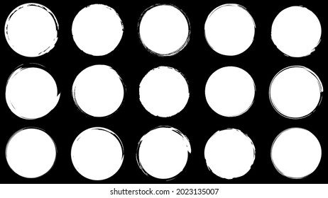 Dirty frames for design in grunge style. Ink brush strokes. Set of distress textures of round and organic shapes. Isolated backgrounds for design of text frames, posters, banners. Black, white Vector