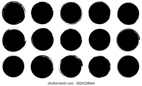 Dirty frames for design in grunge style. Ink brush strokes. Set of distress textures of round and organic shapes. Isolated backgrounds for design of text frames, posters, banners. Black, white Vector