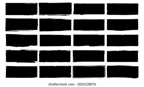 Dirty frames for design in grunge style. Ink brush strokes. A set of distress textures of a square or rectangular shape. Isolated backgrounds for design of text frames, posters, banners. Black, white