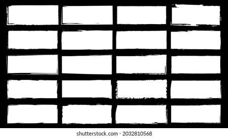 Schmutzige Rahmen für Design im Grunge-Stil. Pinselstriche in Tinte. Eine Reihe von Stresstexturen in quadratischer oder rechteckiger Form. Einzige Hintergründe für das Design von Textrahmen, Plakaten, Bannern. Schwarz, weiß